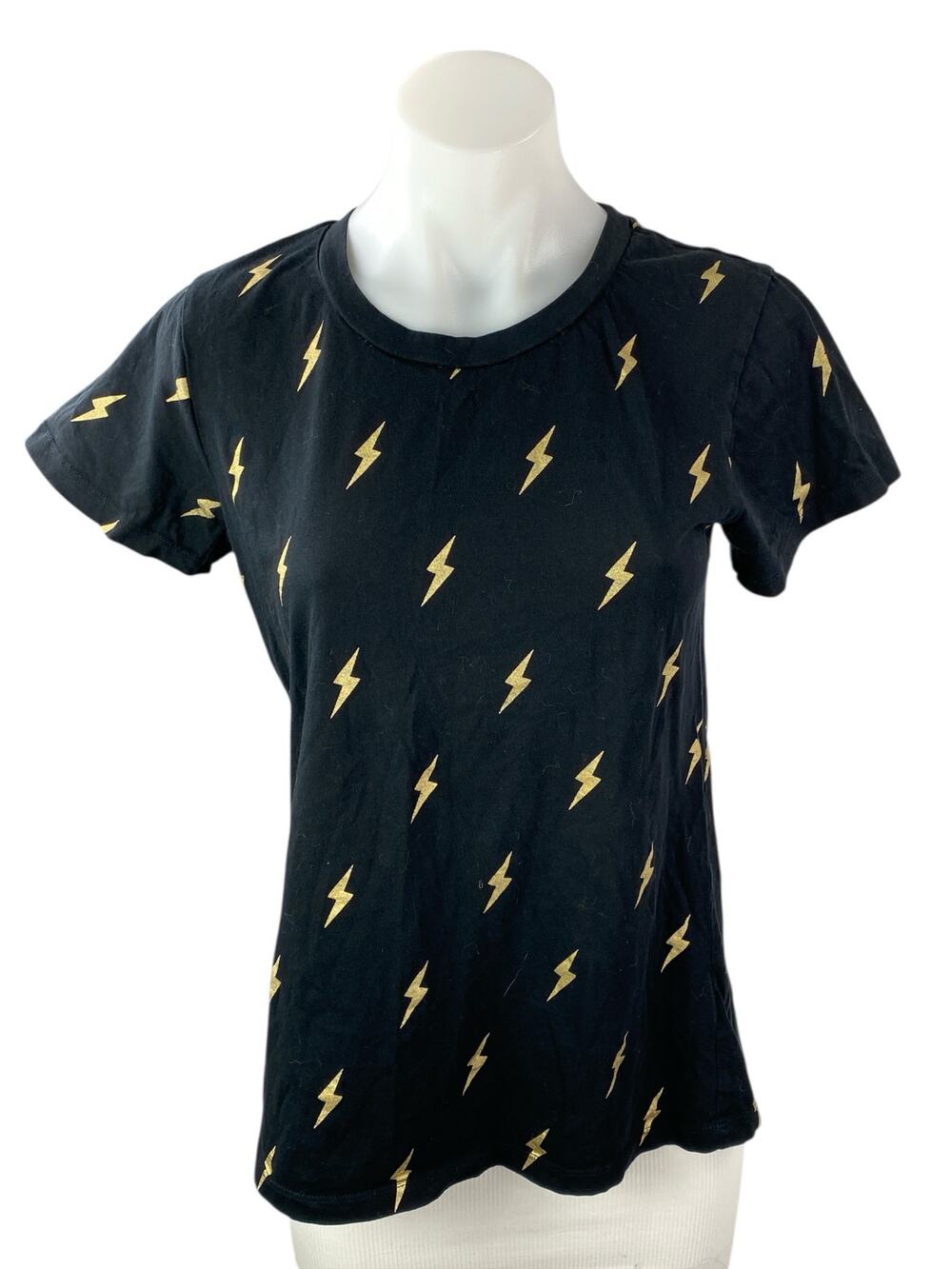 French Connection Black Lightning Bolts Crew Neck Short Sleeve Tee T-Shirt Top M